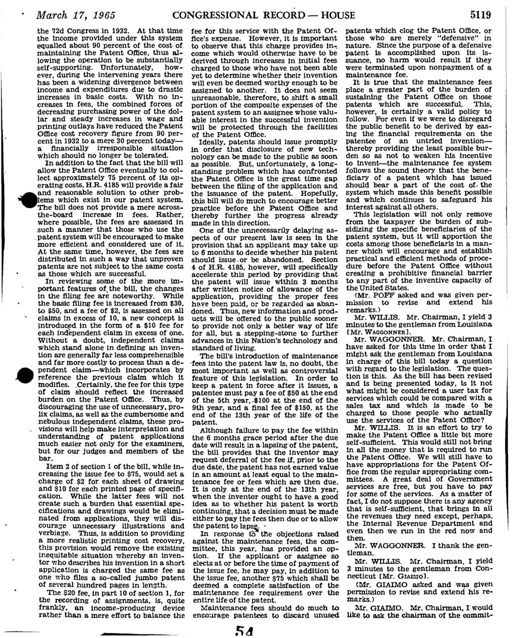 March 17, 1965 CONGRESSIONAL RECORD HOUSE 5119 the 72d Congress in 1932.