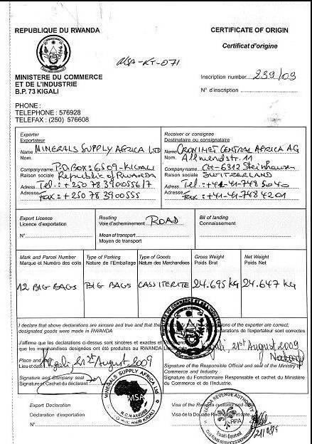 Annex 74 Copy of a Rwandan certificate of origin for