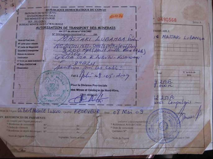 Annex 77 Documentation handed to the Group by government mining agents who stopped a consignment of minerals in Butembo that had been undervalued at