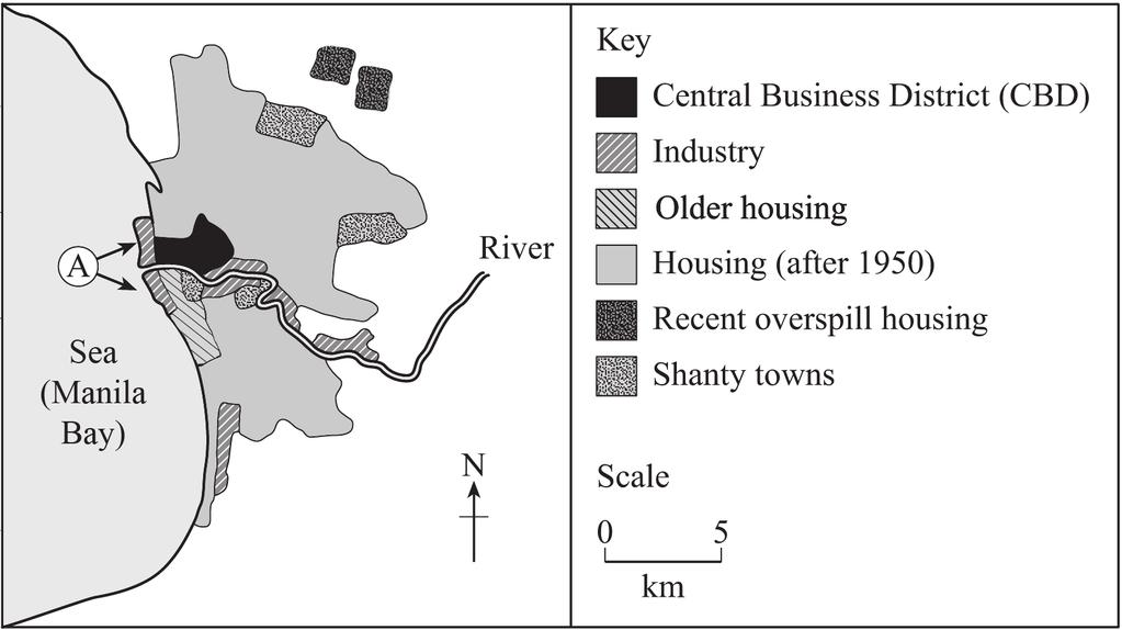 6. Urban environments (a) Study Figure 6 which gives information about land use and housing in the city of Manila, the Philippines.