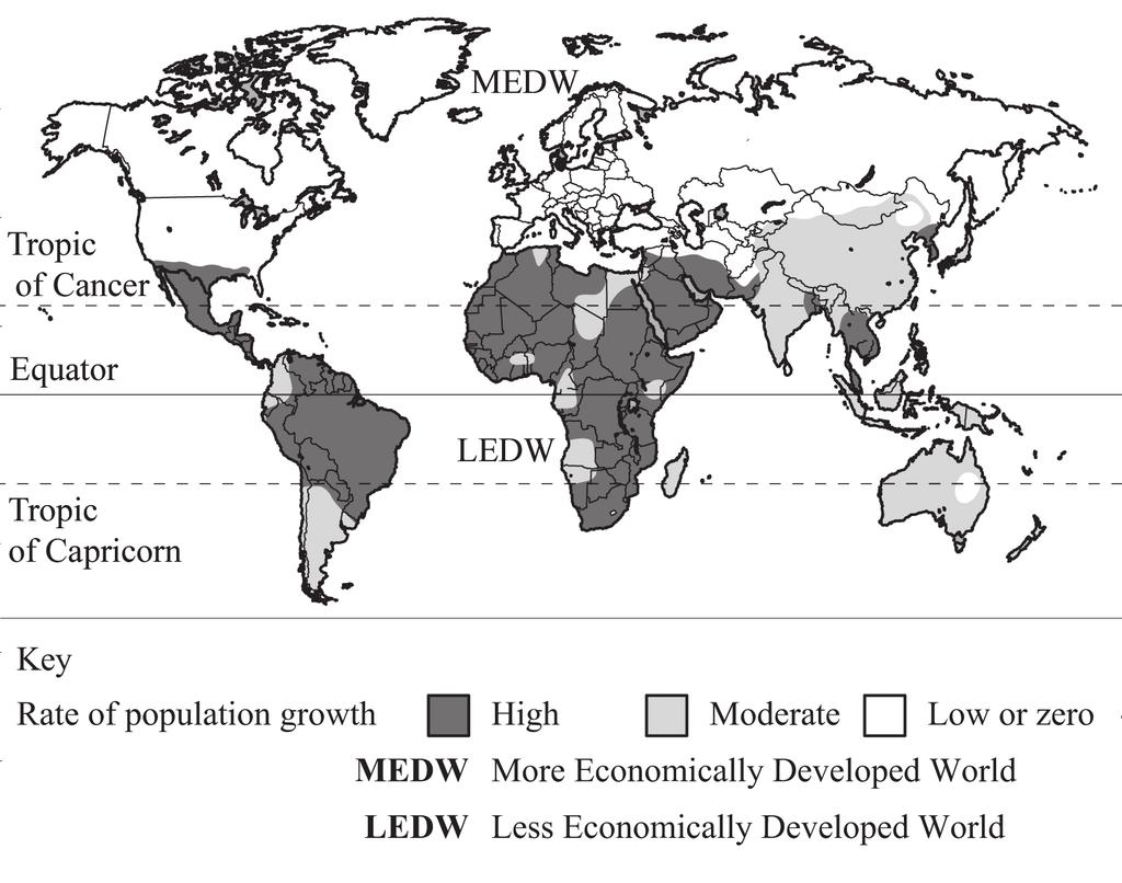 (b) Study Figure 9(b) which shows a global picture of population growth.