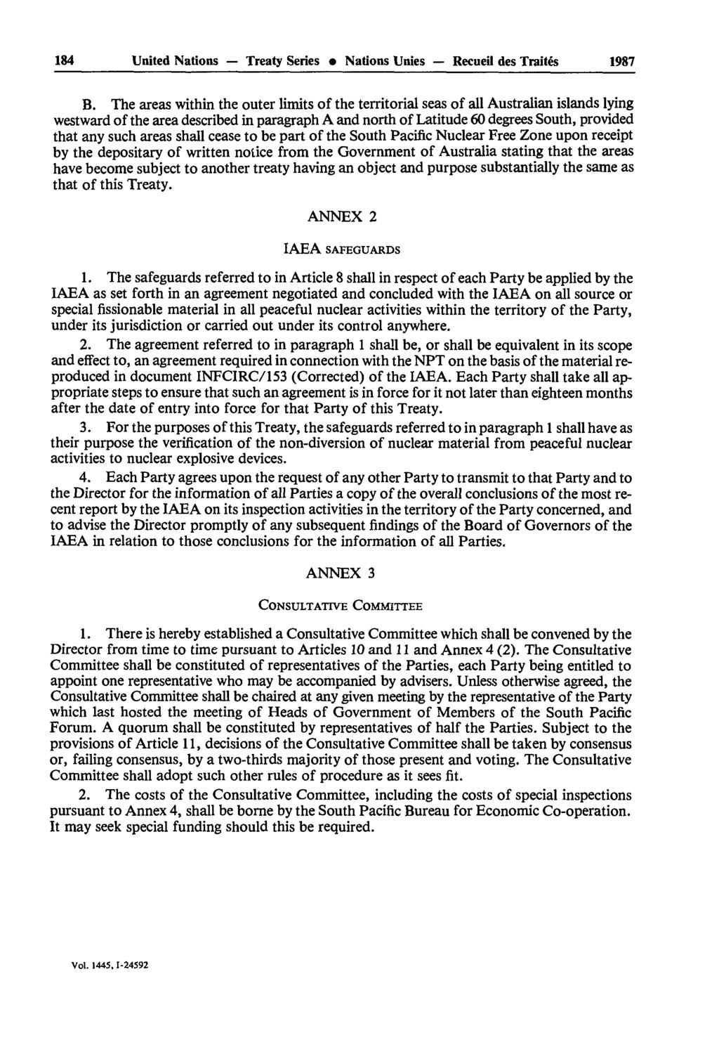 184 United Nations Treaty Series Nations Unies Recueil des Traités 1987 B.