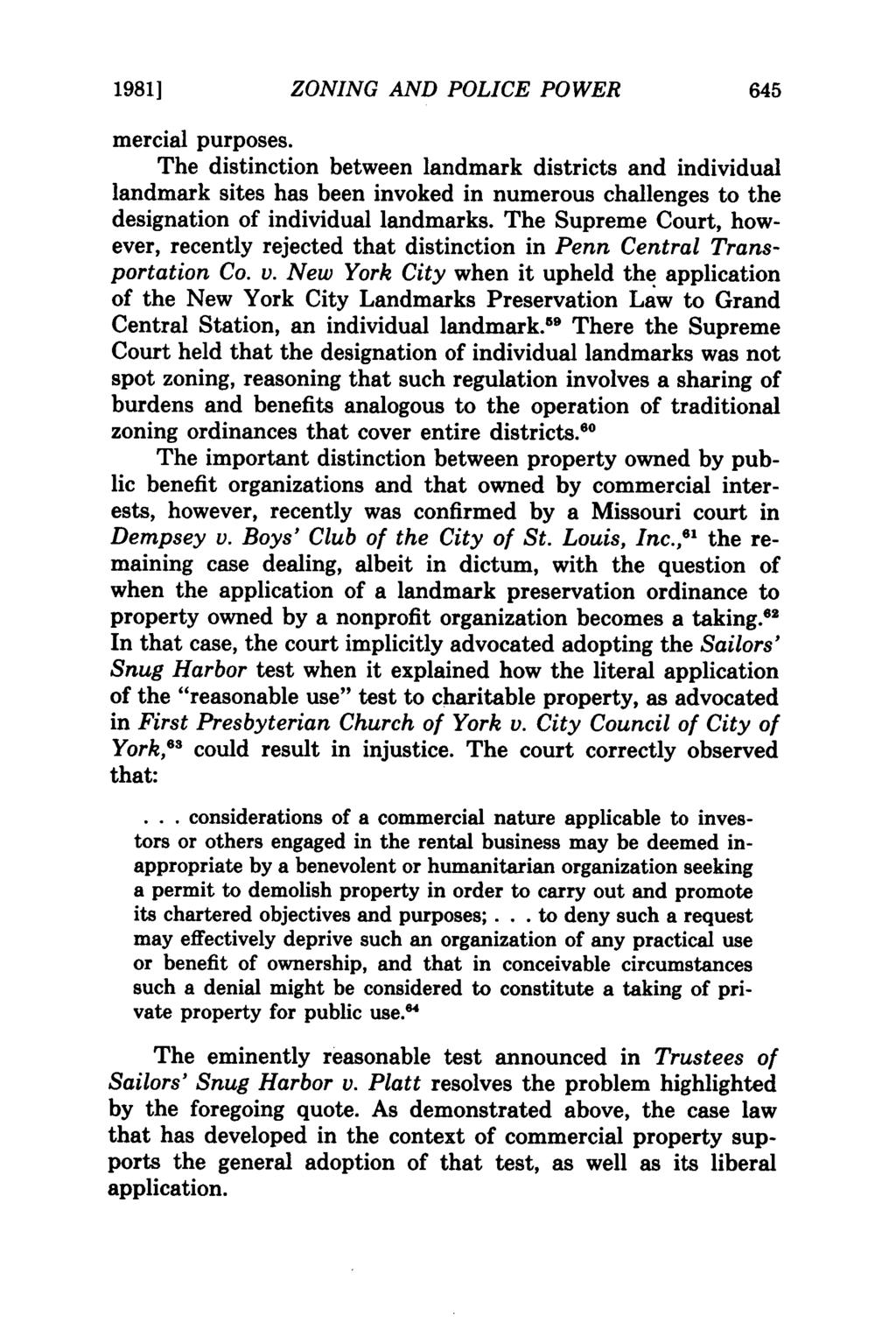 1981] ZONING AND POLICE POWER mercial purposes.