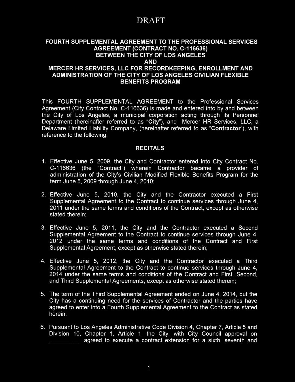 SUPPLEMENTAL AGREEMENT to the Professional Services Agreement (City Contract No.