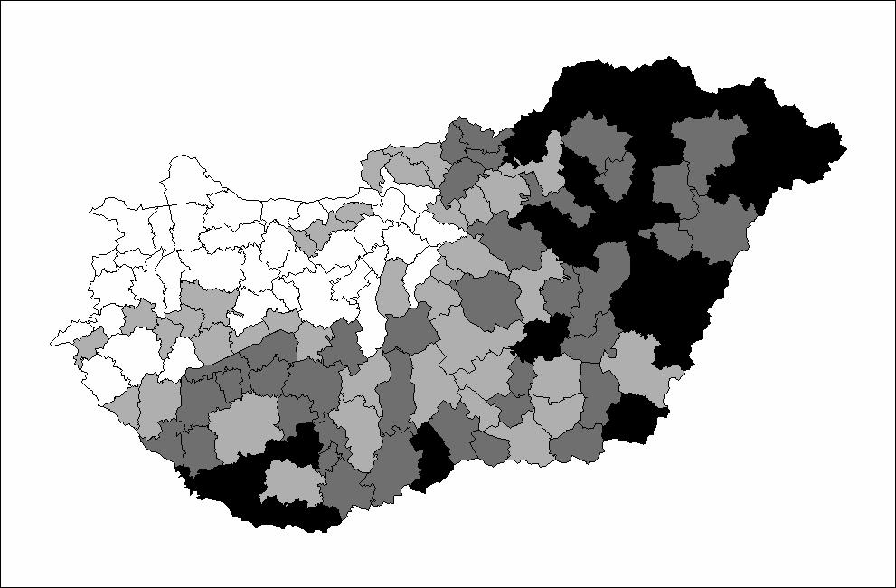 Figure 3 Spatial distribution of micro-regions in the four quartiles of employment rates, 1990 and 2001 1990 2001 Note: White: