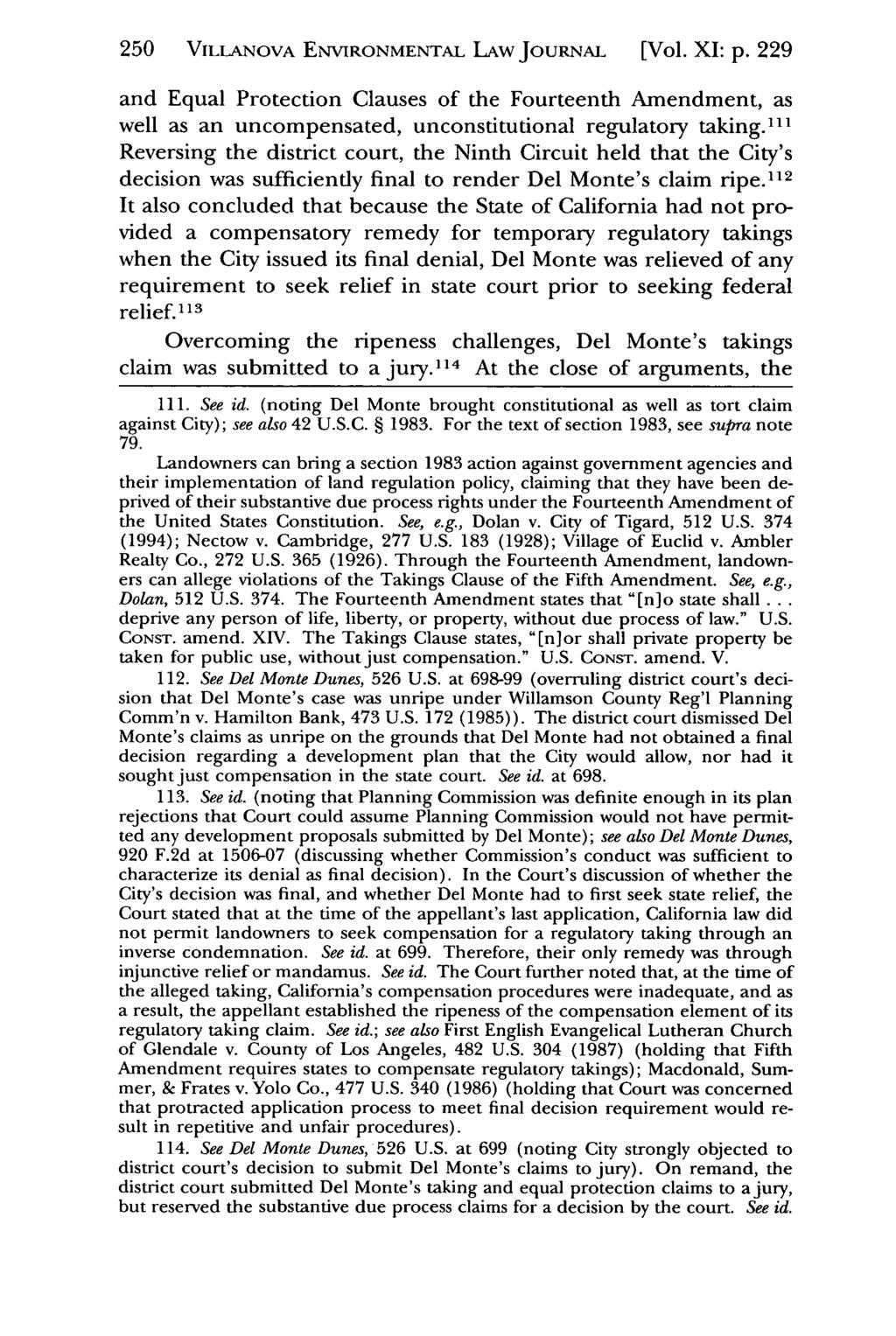 250 VILLANOVA Villanova Environmental ENVIRONMENTAL Law Journal, LAW Vol. 11, JouRNAL Iss. 1 [2000], Art. [Vol. 7 XI: p.