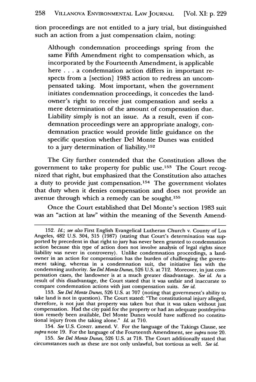 258 VILLANOVA Villanova Environmental ENVIRONMENTAL Law Journal, LAw Vol. 11, JouRNAL Iss. 1 [2000], Art. [Vol. 7 XI: p.