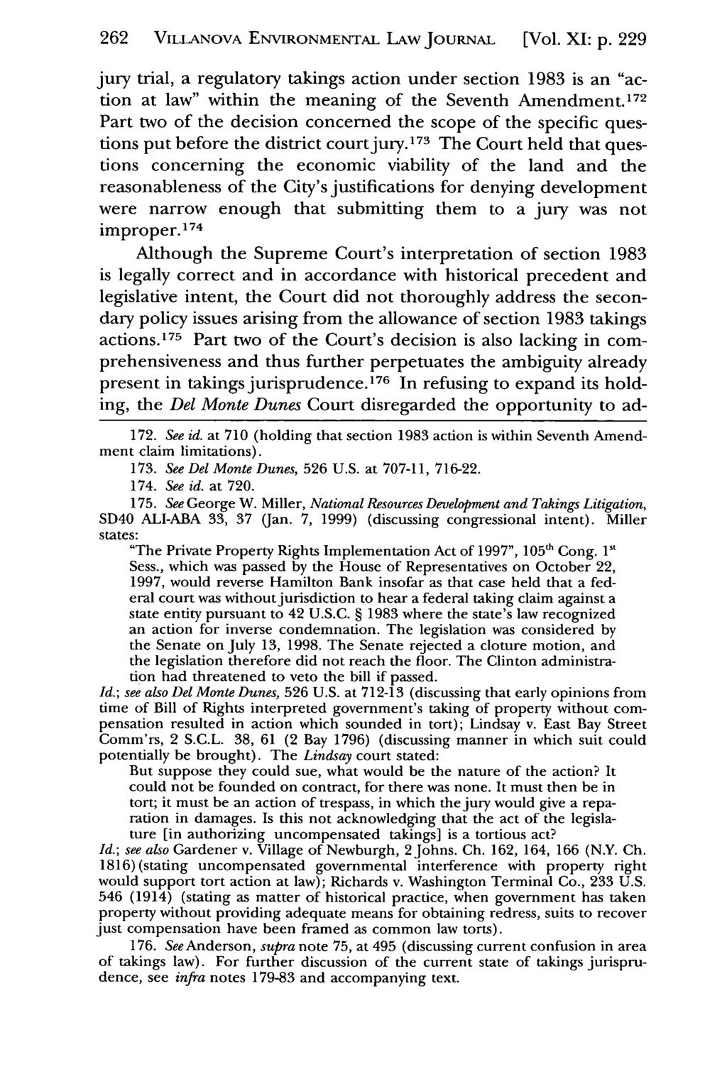 262 VILLANOVA Villanova Environmental ENVIRONMENTAL Law Journal, LAW Vol. 11, JouRNAL Iss. 1 [2000], Art. [Vol. 7 XI: p.