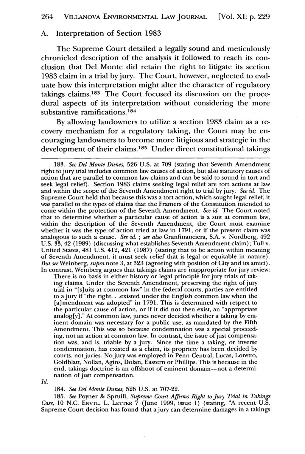 264 VILLANOVA Villanova Environmental ENVIRONMENTAL Law Journal, LAW Vol. 11, JouRNAL Iss. 1 [2000], Art. [Vol. 7 XI: p. 229 A.