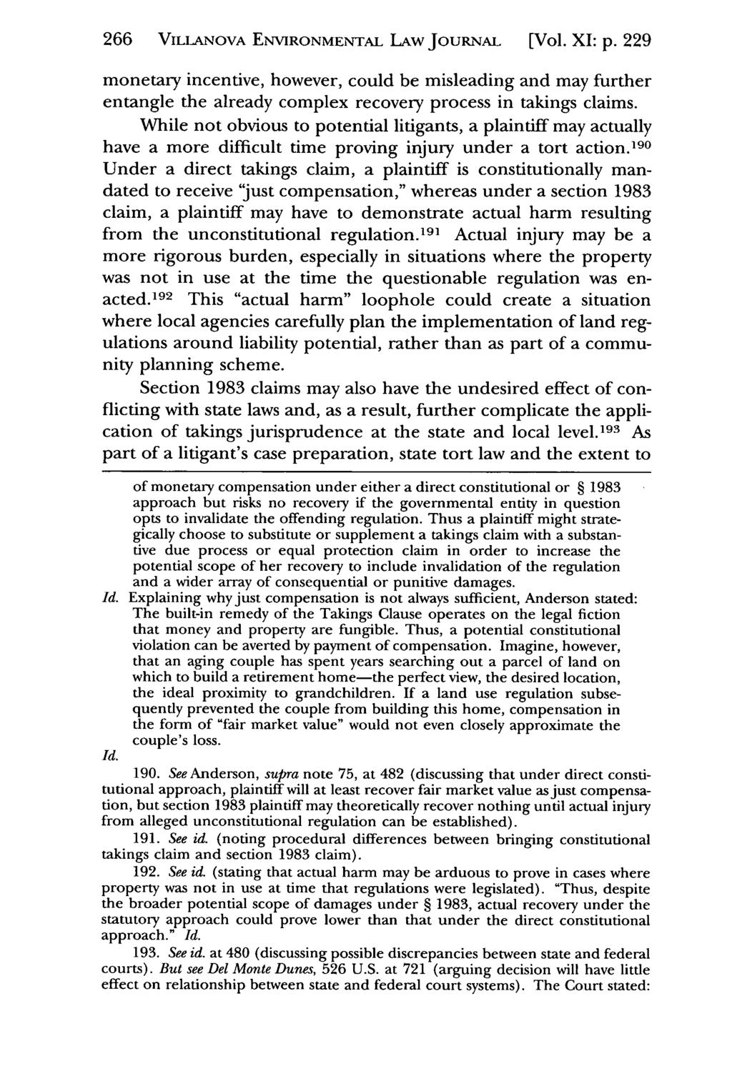 266 ViLANqovA Villanova Environmental ENVIRONMENTAL Law Journal, LAw Vol. 11, JouRNAL Iss. 1 [2000], Art. [Vol. 7 XI: p.