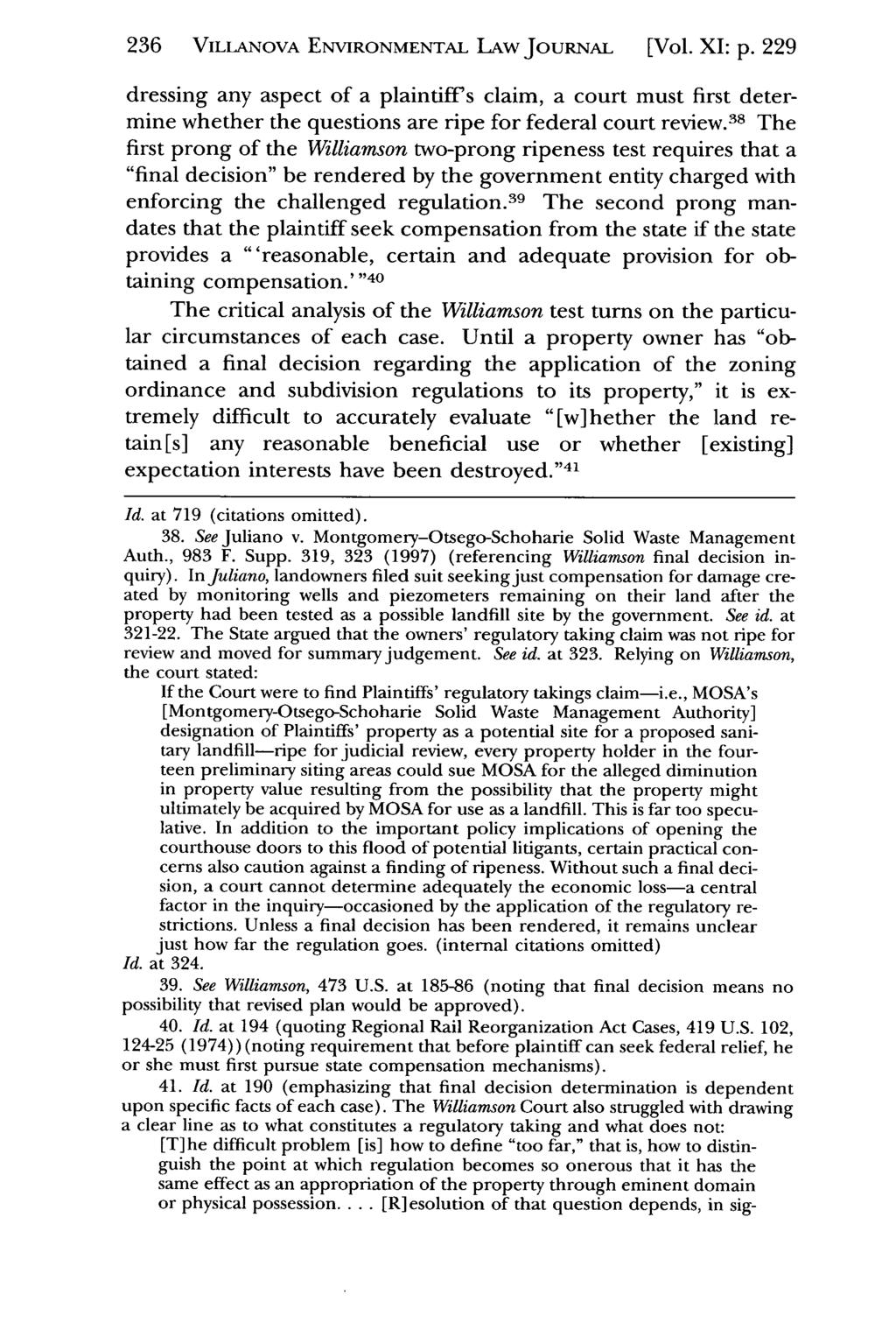 236 VILLANovA Villanova Environmental ENVIRONMENTAL Law Journal, LAW Vol. 11, JouRNAL Iss. 1 [2000], Art. [Vol. 7 XI: p.