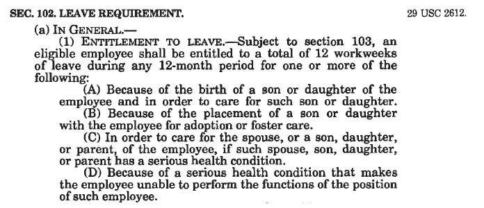Example 1 Section 102(a)(1) of the Family and Medical Leave Act of 1993 (Public Law 103 3) Example 1A Section