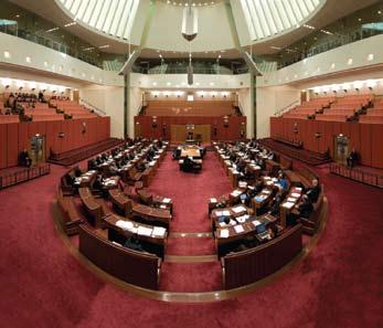 The Australian House of Representatives The Australian Senate The chambers The dominant spaces across the whole building belong to the House of Representatives and Senate chambers where members and