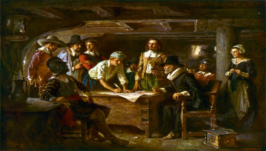 1 C. MAYFLOWER COMPACT: in 1620, 41 of the male passengers on a ship called the Mayflower signed the colonies first legal contract. 1. Represents one of the first attempts at self-government in the English colonies.