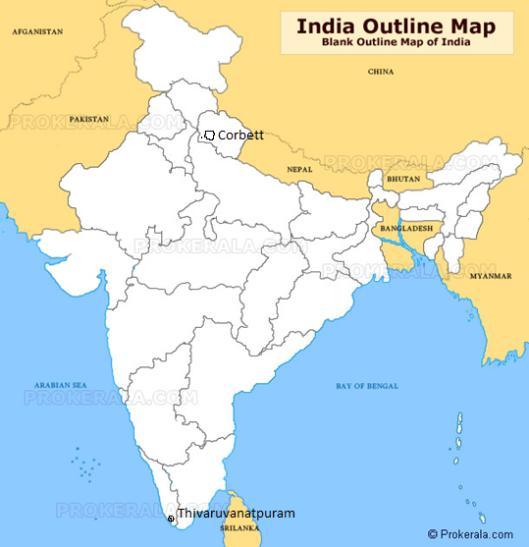b) On the same map of India locate and label the following items with appropriate symbols: 1. Thiruvananthapuram 2.