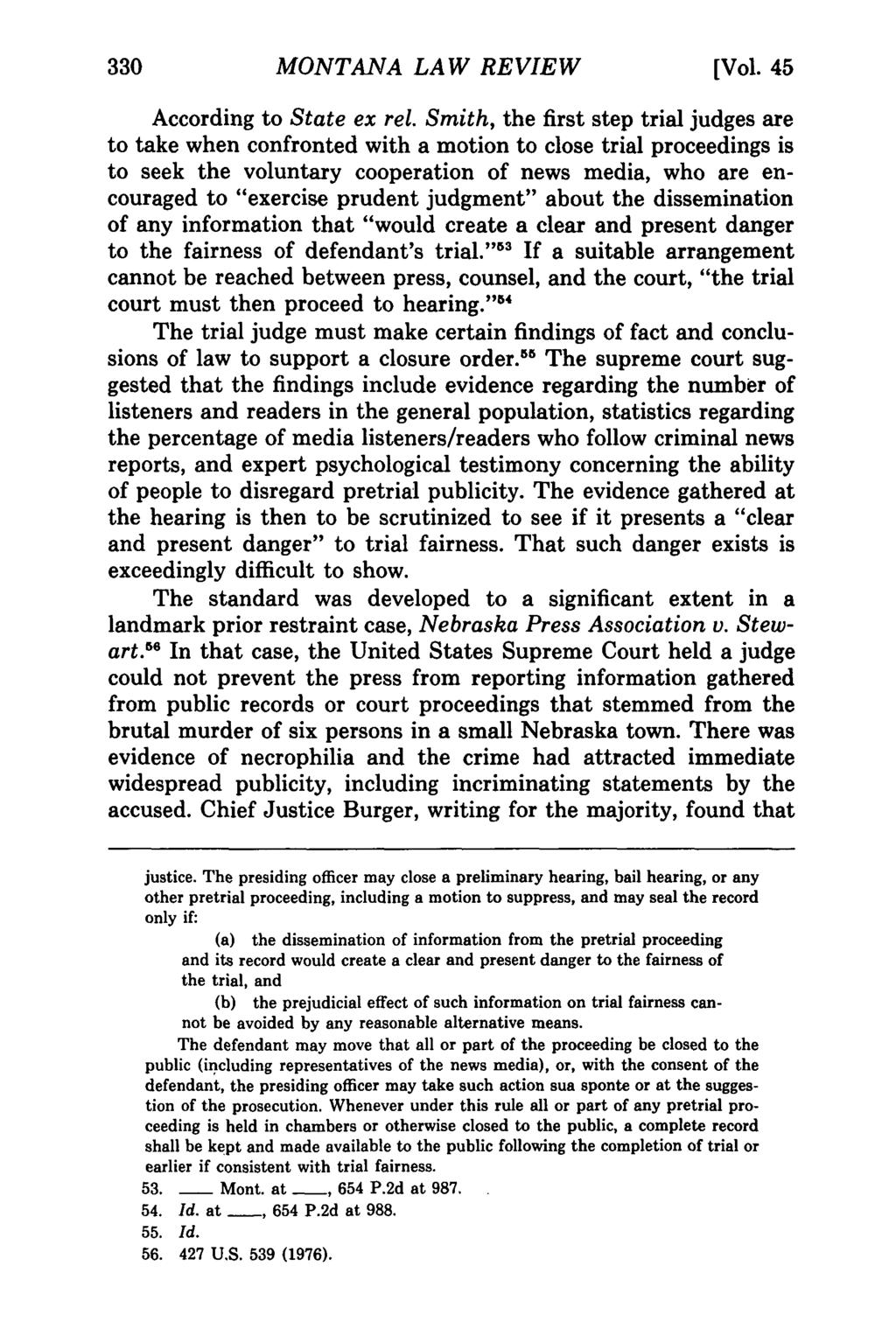 330 Montana Law Review, Vol. 45 [1984], Iss. 2, Art. 7 MONTANA LAW REVIEW [Vol. 45 According to State ex rel.