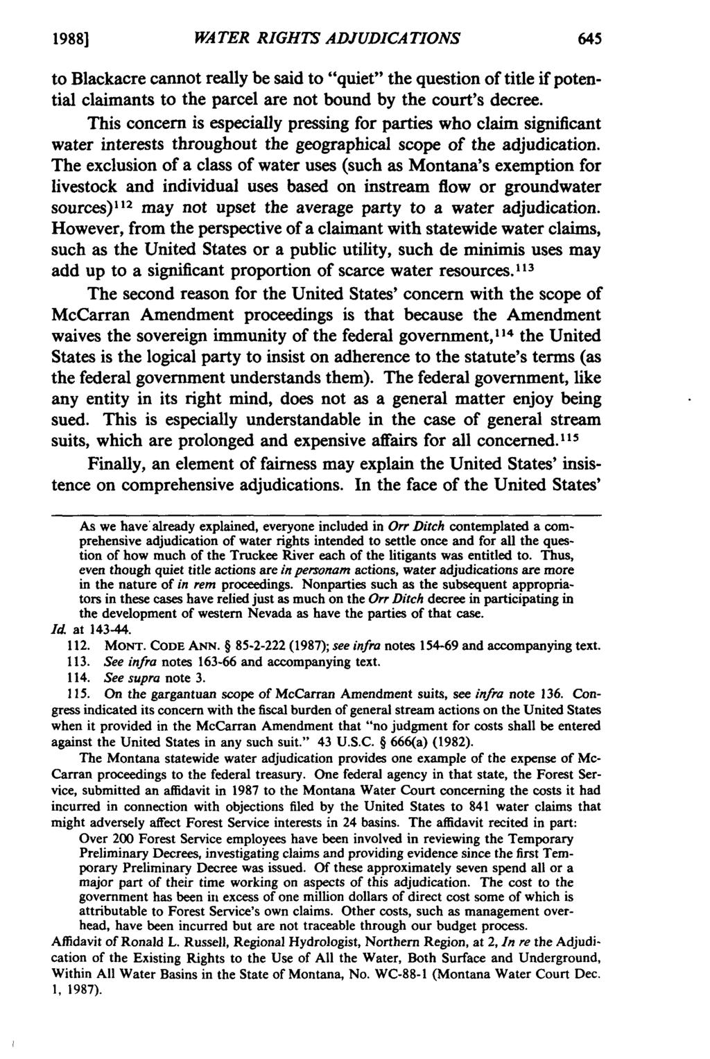 1988] WATER RIGHTS ADJUDICATIONS to Blackacre cannot really be said to "quiet" the question of title if potential claimants to the parcel are not bound by the court's decree.
