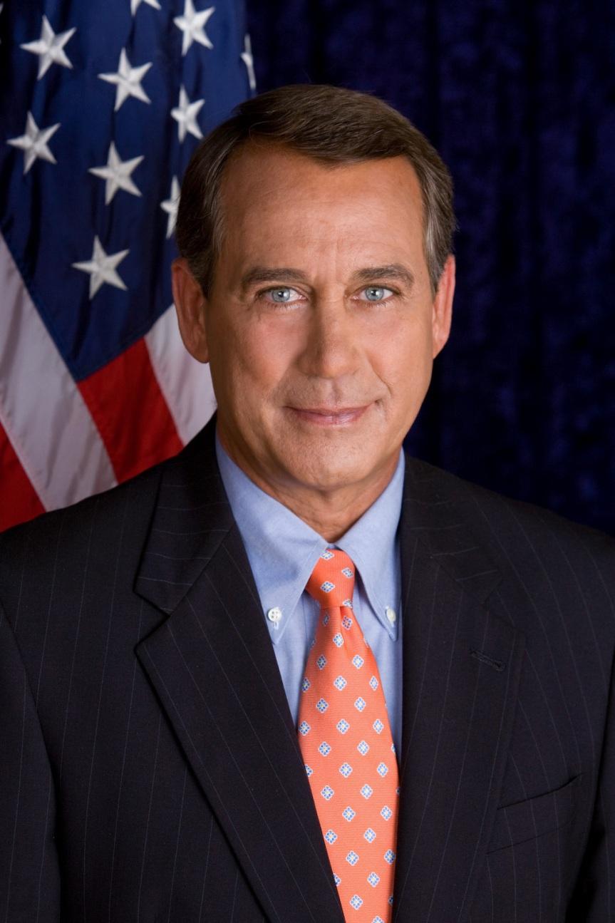 Speaker of the House John Boehner (R) Presides over the House of Representatives Sets the agenda for