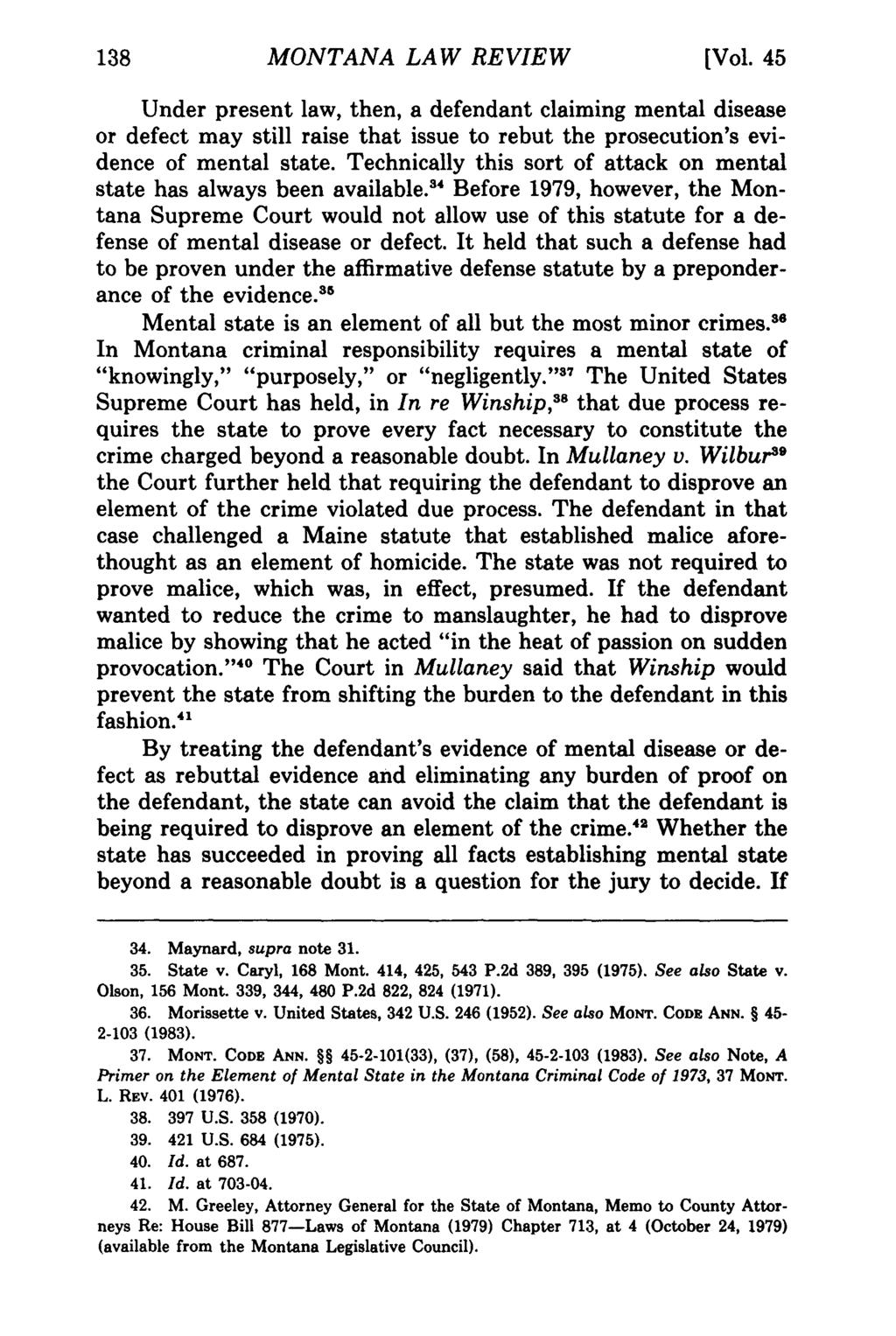 MONTANA Montana Law Review, LAW Vol. 45 REVIEW [1984], Iss. 1, Art. 6 [Vol.
