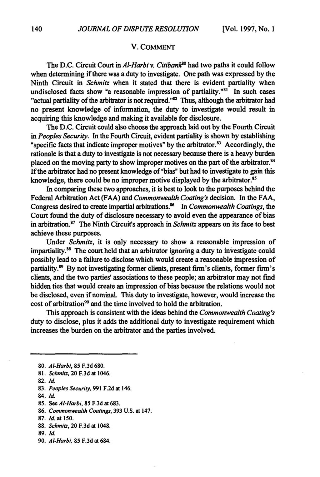Journal of Dispute Resolution, Vol. 1997, Iss. 1 [1997], Art. 7 JOURNAL OF DISPUTE RESOLUTION V. COMMENT [Vol. 1997, No. I The D.C. Circuit Court in Al-Harbi v.