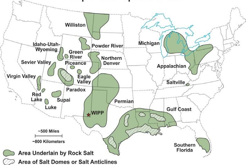 en past rock salt sites are shown, i.e., Davis Canyon, Lavender Canyon, Deaf Smith Canyon, Swisher Site, Vacherie Dome, Richton (dome), and Cypress Creek Dome, the US s abundant rock-salt deposits are not shown.