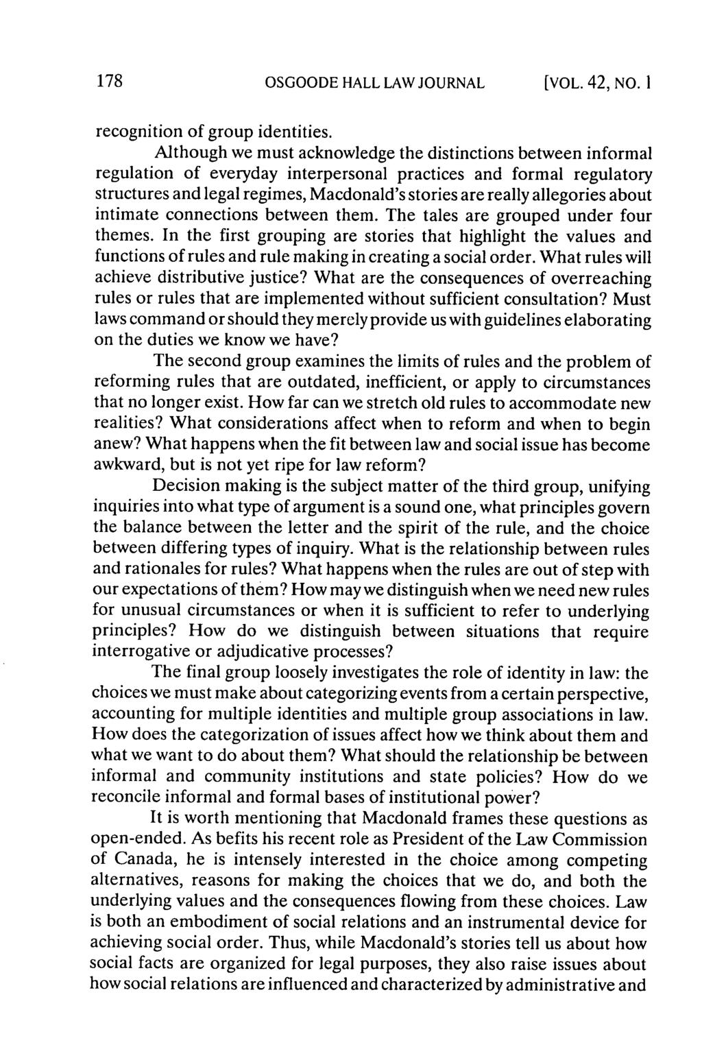 OSGOODE HALL LAW JOURNAL [VOL. 42, NO. I recognition of group identities.