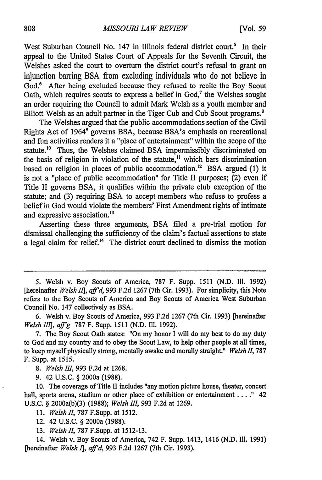 Missouri Law Review, Vol. 59, Iss. 3 [1994], Art. 5 MISSOURI LAW REVIEW [Vol. 59 West Suburban Council No. 147 in Illinois federal district court.