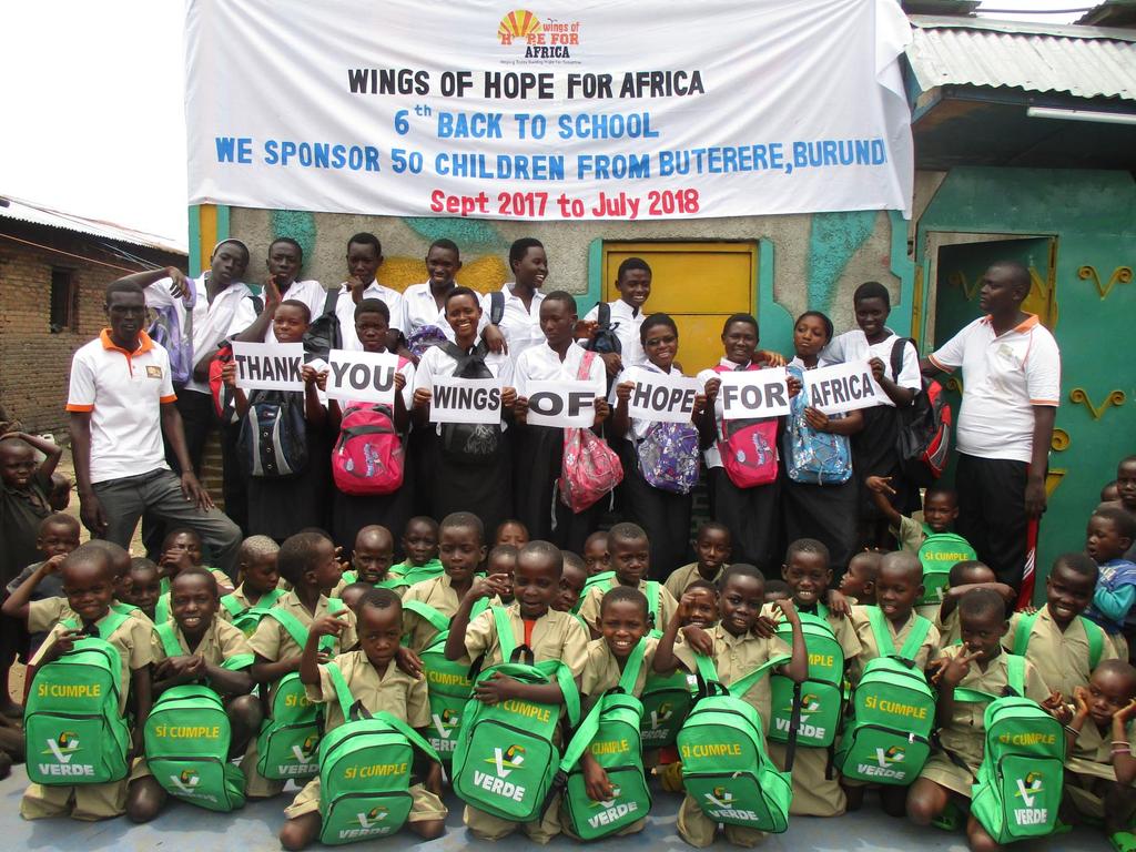 Wings of Hope for Africa 6 th Back to School program, 2017 Wings of Hope for Africa also sponsors individual children.
