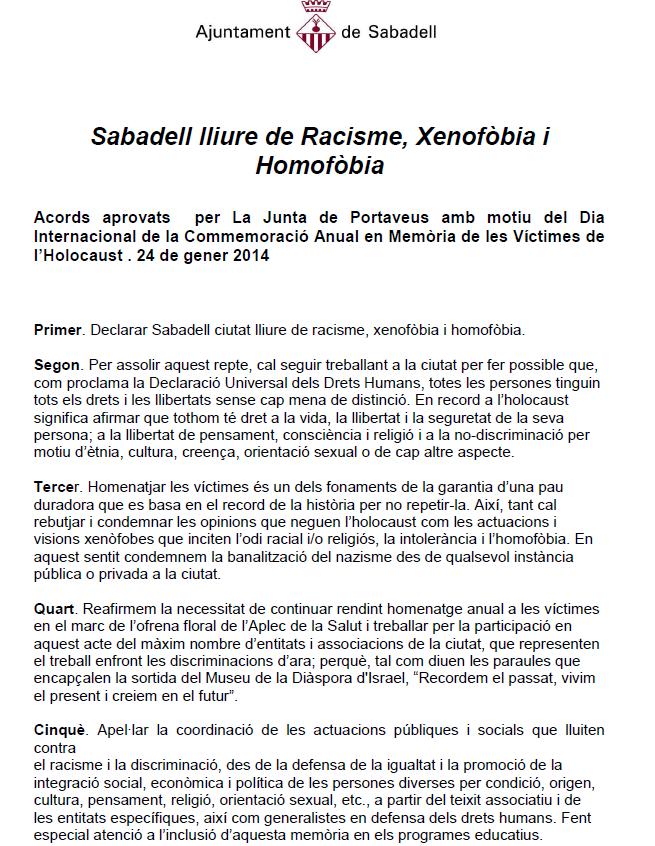 Institutional declaration Sabadell