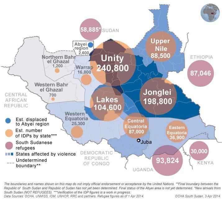 South Sudan Crisis Situation Report No. 30 (as of 3 April 2014) This report is produced by OCHA South Sudan in collaboration with humanitarian partners. It covers the period from 28 March to 3 April.