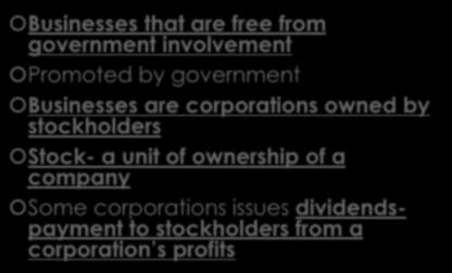 FREE ENTERPRISE Businesses that are free from government