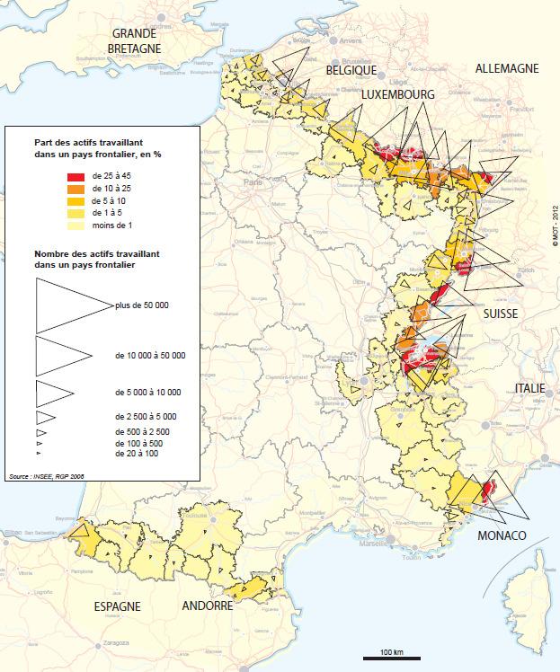 attractiveness of the French border areas compared to neighbouring countries, and also the presence of major employment centres near the border (Basel, Geneva, Monaco...).