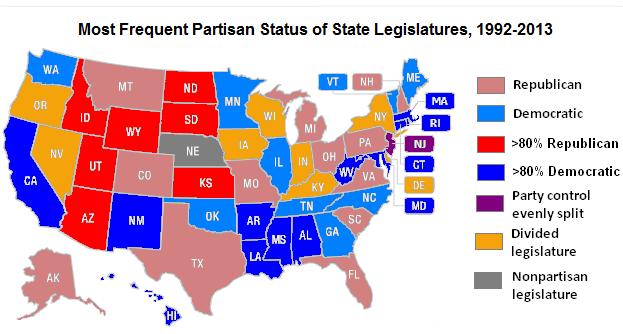 of increasing single-party control of state legislatures has continued despite several recent national swings of control between the major parties, holding true after Democratic gains in 2008, the