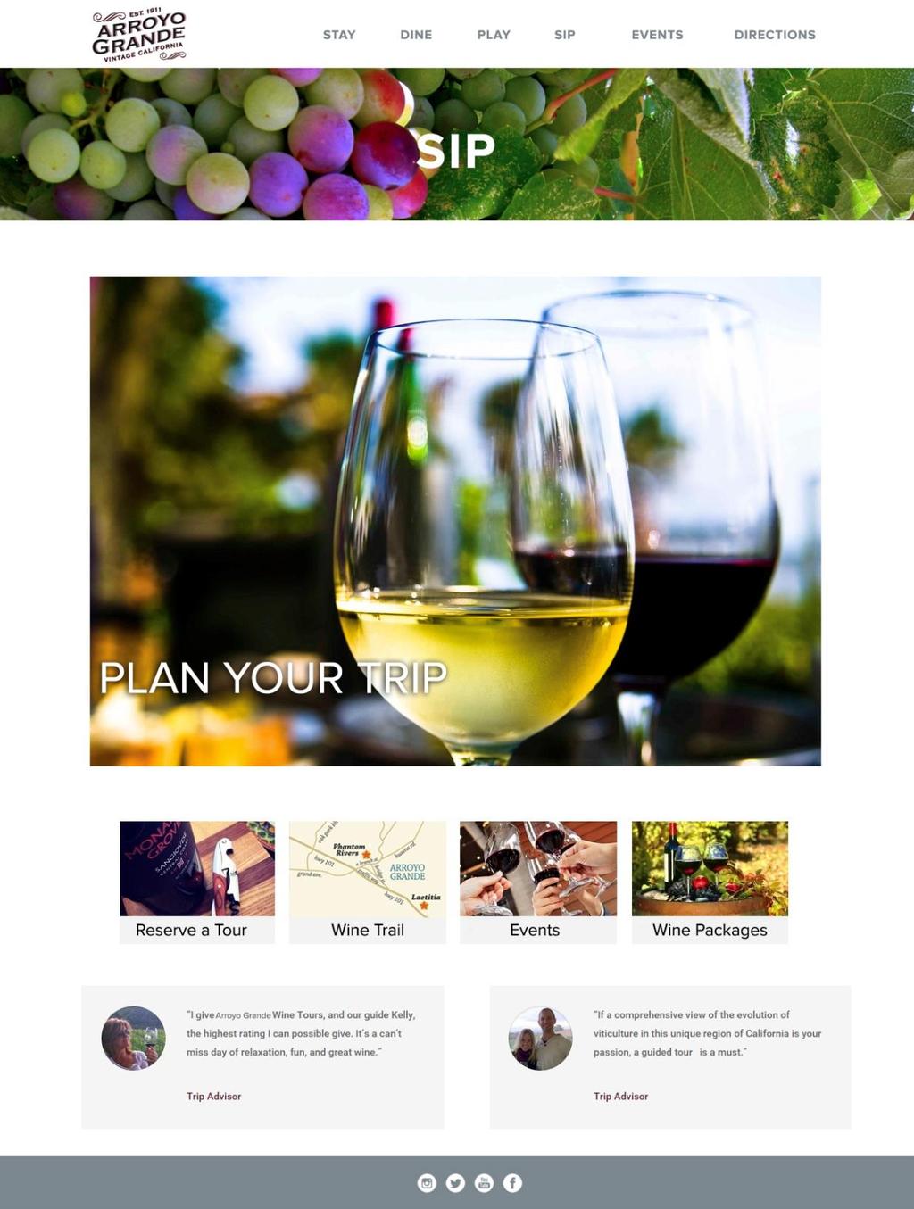 o The most important page of all, and one that is trending, is the page that highlights AG Wine Tasting, the Sip page.