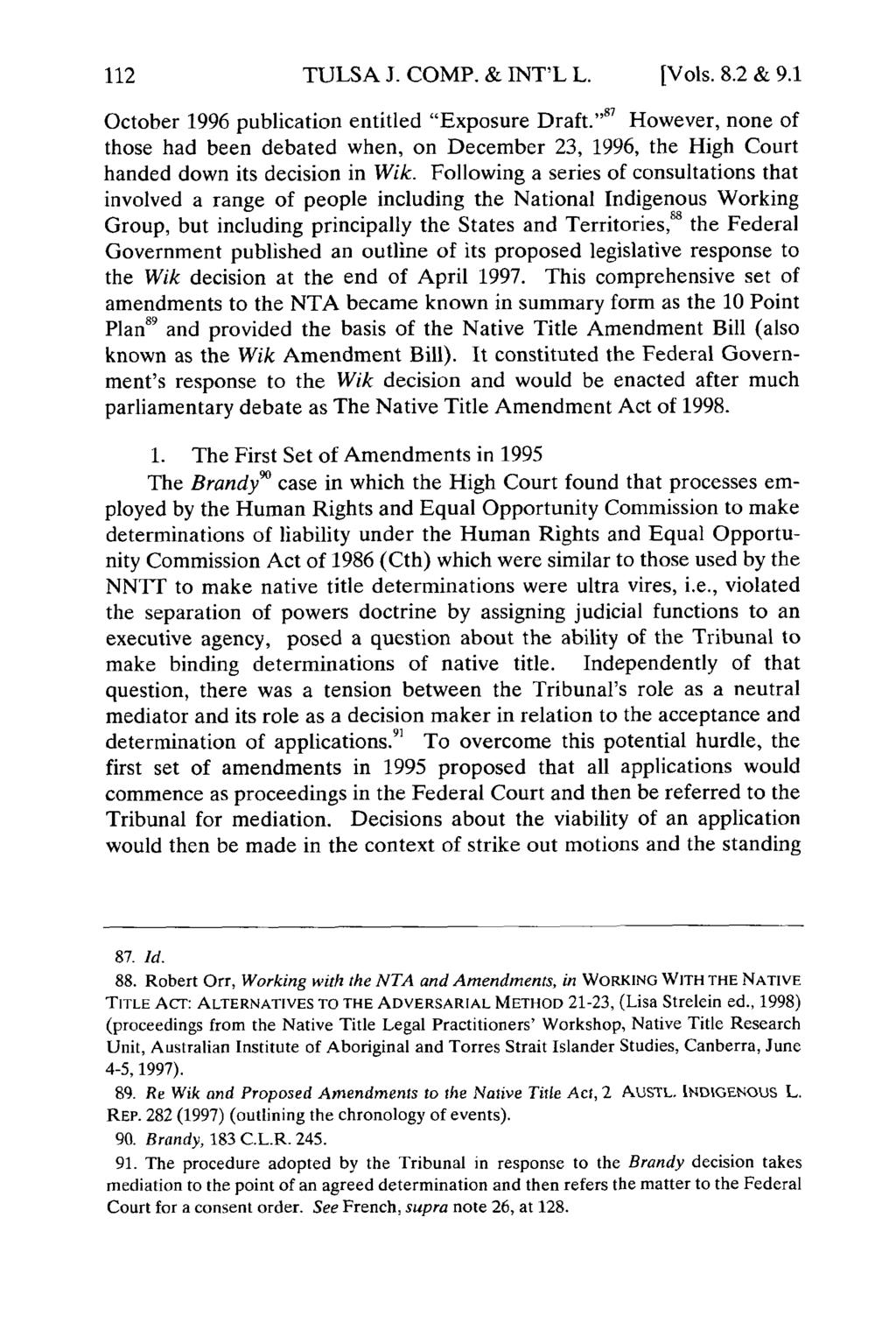 TULSA J. COMP. & INT'L L. [Vols. 8.2 & 9.1 October 1996 publication entitled "Exposure Draft.