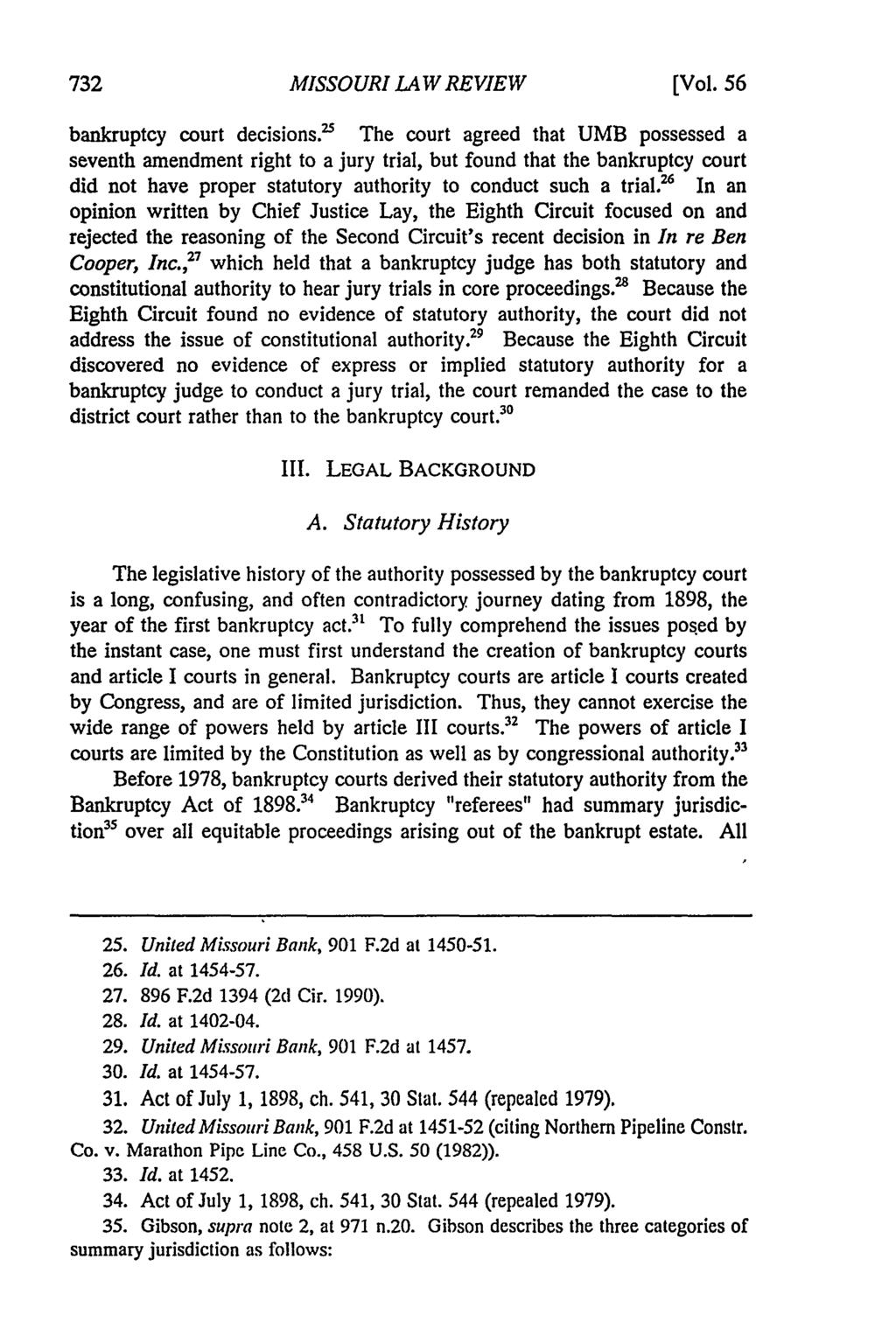 Missouri Law Review, Vol. 56, Iss. 3 [1991], Art. 6 MISSOURI LAW REVIEW [Vol. 56 bankruptcy court decisions.