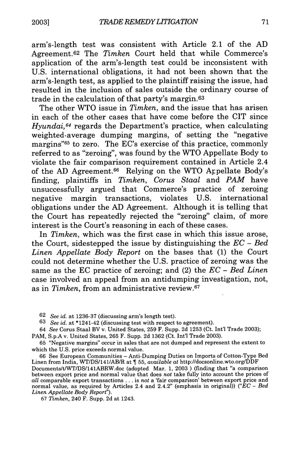 20031 TRADE REMEDY LITIGATION arm's-length test was consistent with Article 2.1 of the AD Agreement.