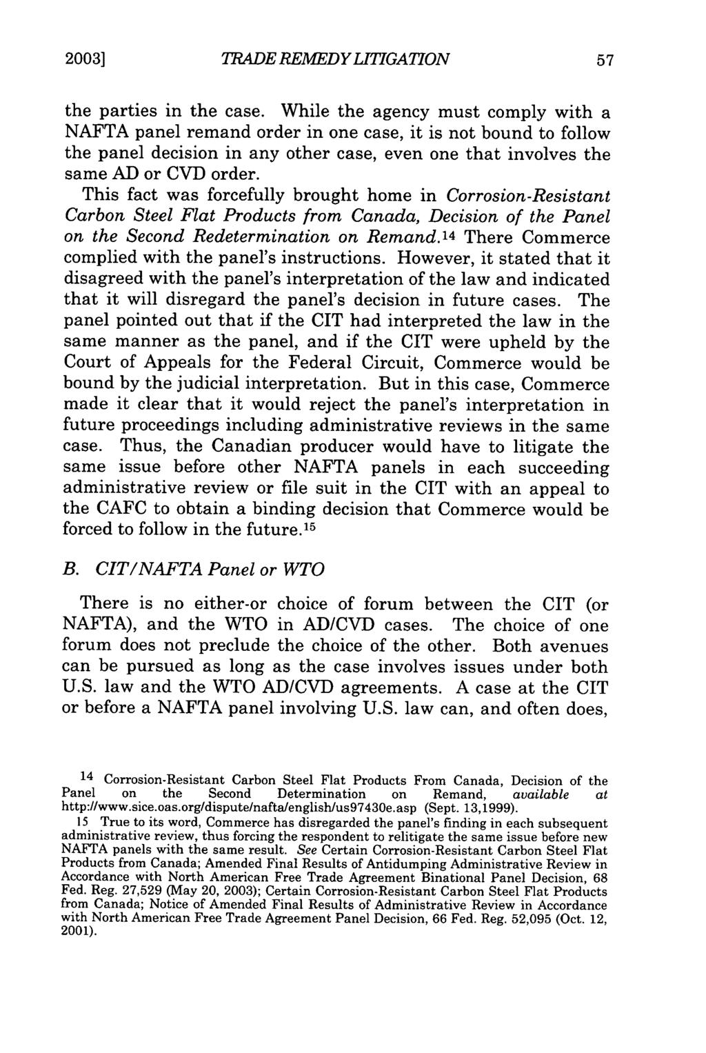 2003] TRADE REMEDY LITIGATION the parties in the case.
