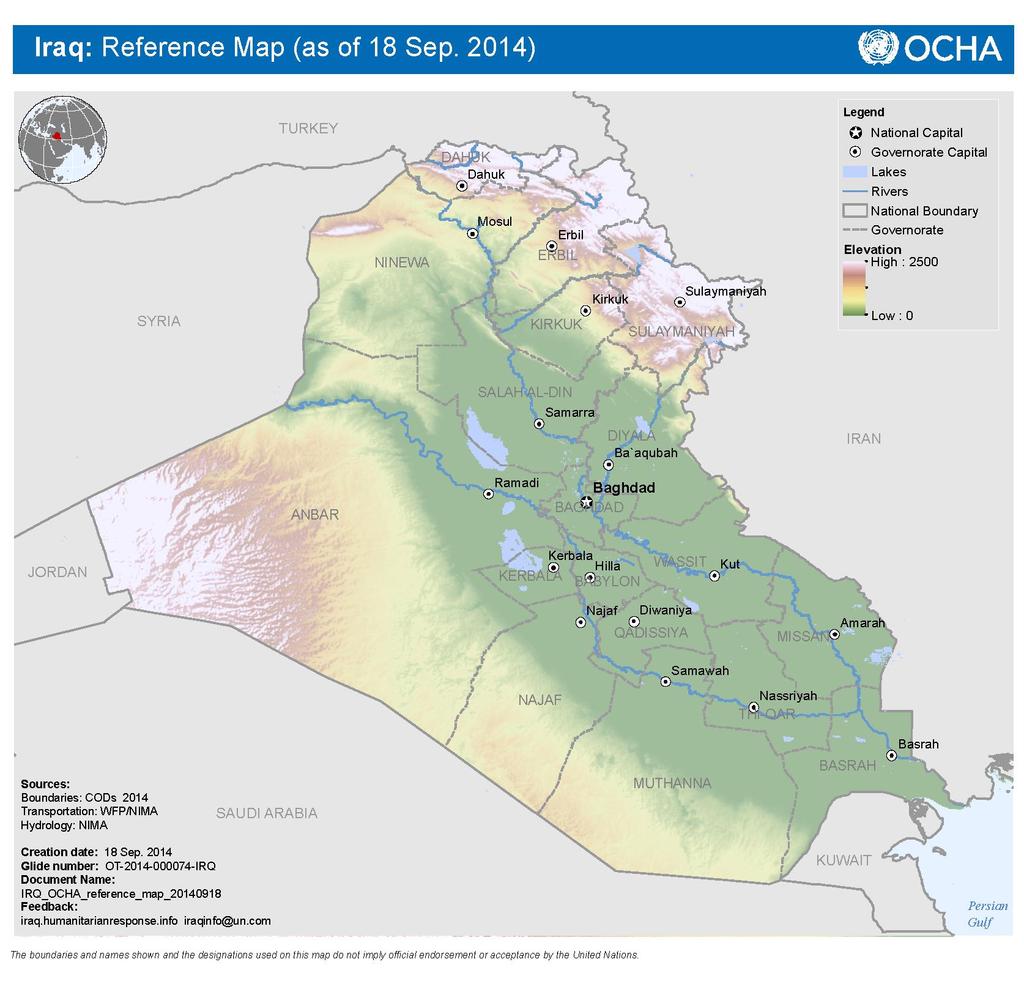 IRAQ Map 1: Iraq reference map PROTECTION OF CIVILIANS Ensuring people s protection in this conflict is the overarching concern to all responses and activities suggested in the following pages.