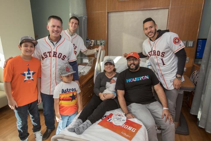 Hinch, along with All-Star shortstop Carlos Correa and fiancé Daniella Rodriguez and 2016 first-round draft pick, Forrest Whitley, surprised patients and staff when they visited the hospital.
