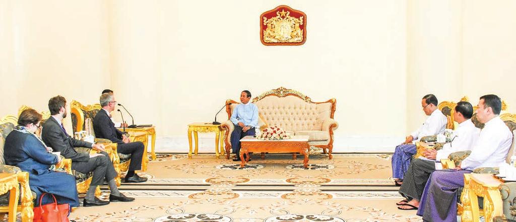 Myanmar News Agency President U Win Myint meets with Ambassador of Switzerland Mr. Paul Rene Seger in Nay Pyi Taw yesterday (Story on page-1).
