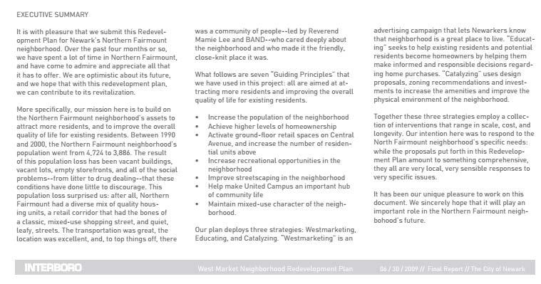 Document B: Redevelopment Plan for Newark s Northern Fairmount Neighborhood (Excerpt) The following document from 2009 is an excerpt from one of Newark s many