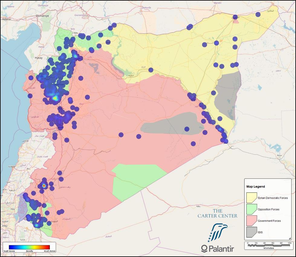 Regional Developments Damascus: Figure 3: Heatmap showing the distribution of reported conflict from April 25 - May 30, 2018.