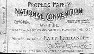 Populist Party Omaha Platform (1892) written by Ignatius Donnelly (Congress 3x) - Free and unlimited coinage of silver (at ratio of 16/1 - to stimulate inflation) Context: Gold