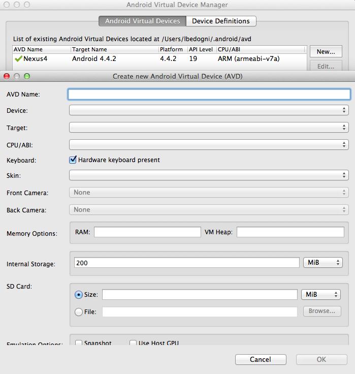 Creating an emulator Ø Can configure several options Ø You can create as many as you want