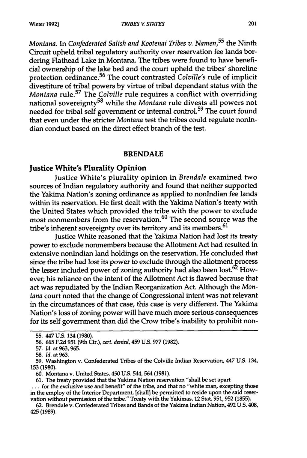 Winter 19921 TRIBES V STATES Montana. In Confederated Salish and Kootenai Tribes v.