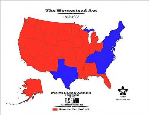 Key Congressional Actions 3. The Homestead Act, 1862 Under the terms a settler twenty-one years old or older could acquire a free tract of 160 acres of surveyed public land.