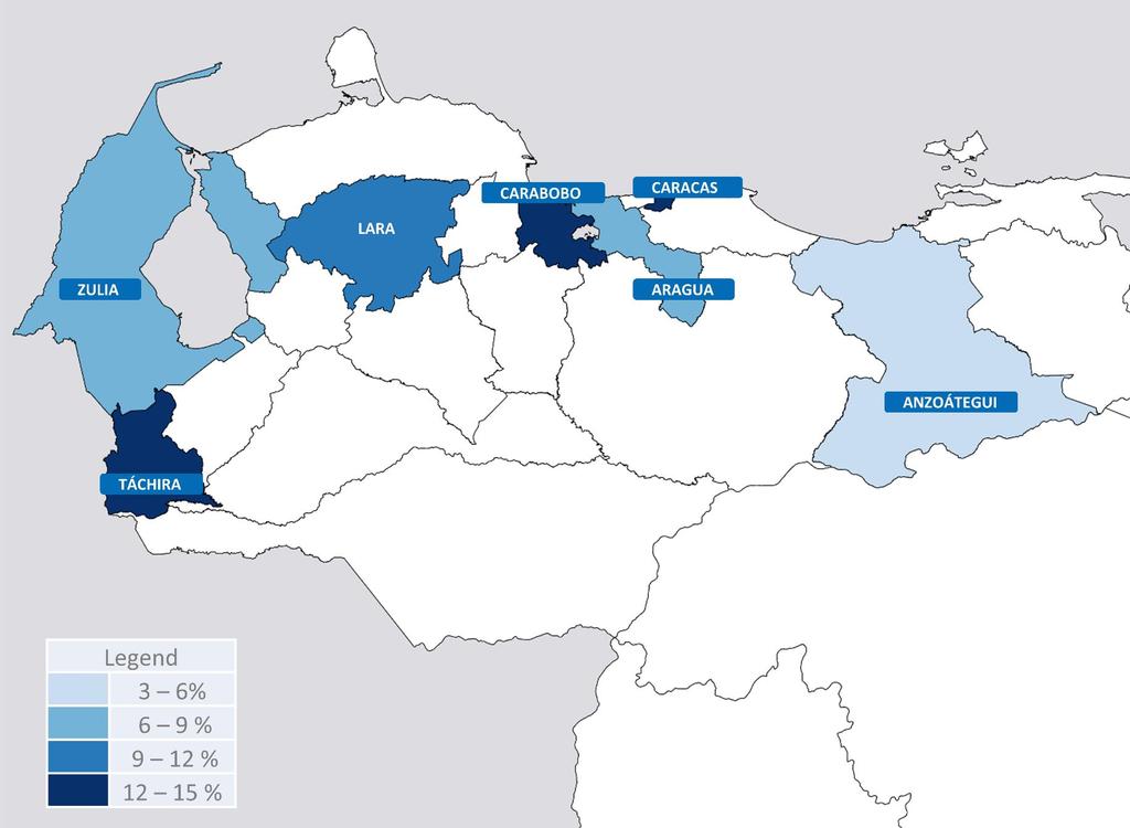 IV. MIGRATORY ROUTE Region of origin Graphic 2: Main regions of origin In Venezuela, seven cities have been identified from which the surveyed people mainly originate.