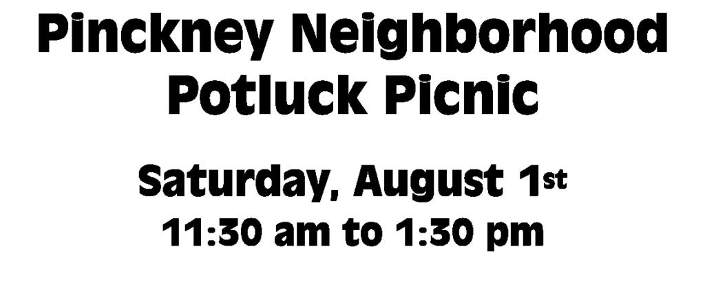 Potluck Picnic Saturday, August 1