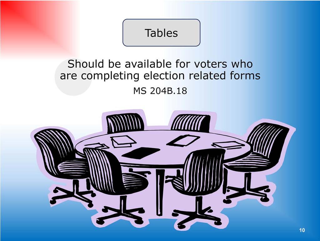 Tables should be available for voters who are completing election related forms.